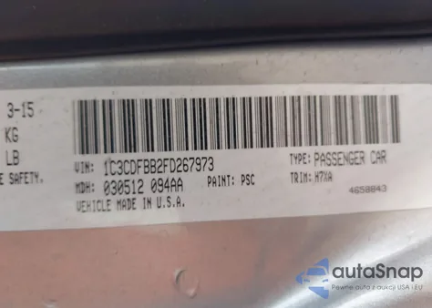 2015 Dodge Dart Sxt z USA, uszkodzony, nr VIN 1C3CDFBB2FD267973